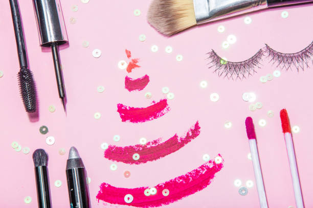 istock Beauty make up cosmetic set with christmas decoration 884321320