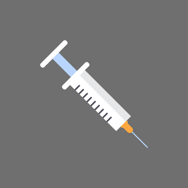 illustrazioni stock, clip art, cartoni animati e icone di tendenza di concetto di apparecchiatura medica icona siringa - injecting