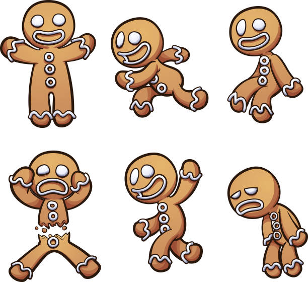Gingerbread man in different poses Gingerbread man in different poses. Vector clip art illustration with simple gradients. Each on a separate layer. gingerbread man stock illustrations