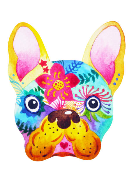 illustrazioni stock, clip art, cartoni animati e icone di tendenza di teschio di zucchero bulldog francese, frenchie cute dog day of the dead, pittura ad acquerello illustrazione design disegnato a mano - day of the dead skull tattoo mexico