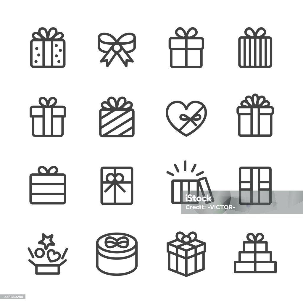 Gift Box Icons - Line Series Gift, Gift Box, holiday, Celebration, opening, Birthday, Birthday Present, Gift stock vector