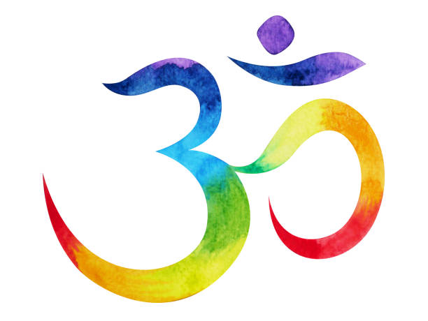 7 color of chakra om, aum symbol concept, watercolor painting hand drawn icon logo, illustration design sign 7 color of chakra om, aum symbol concept, watercolor painting hand drawn icon logo, illustration design sign om symbol stock illustrations