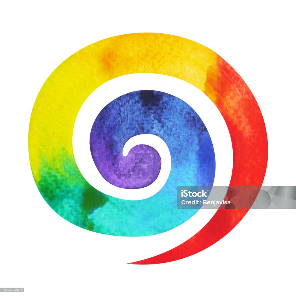 7 Farbe Chakra Symbol Spirale Konzept, Aquarellmalerei handgezeichnete Symbol Logo, Illustration Design Zeichen - Lizenzfrei Schakra Stock-Illustration