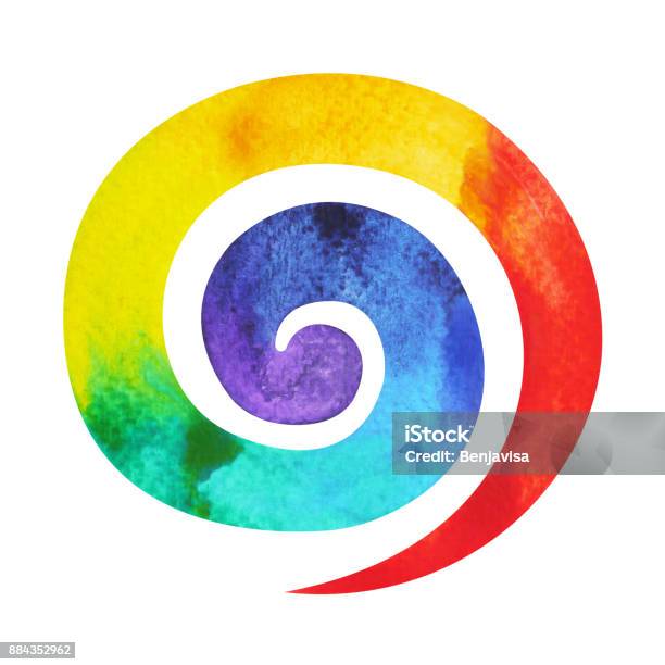 7 Farbe Chakra Symbol Spirale Konzept Aquarellmalerei Handgezeichnete Symbol Logo Illustration Design Zeichen Stock Vektor Art und mehr Bilder von Schakra