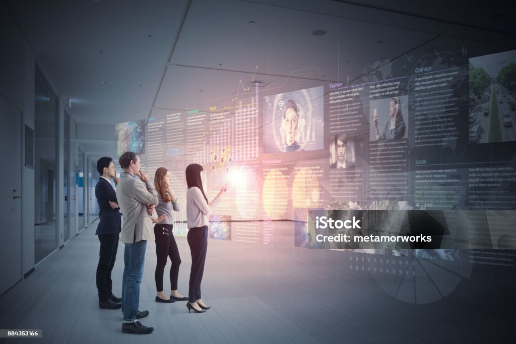 Group of people and information communication technology concept. Futuristic Stock Photo