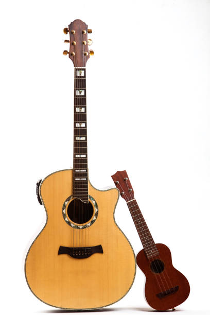 istock Acoustic guitar and Ukulele in front of white 884355448