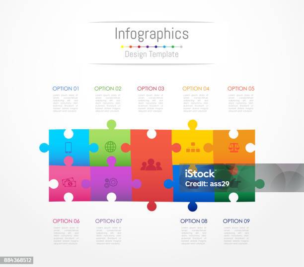 Infographic Design Elements For Your Business Data With 9 Options Parts Steps Timelines Or Processes Jigsaw Puzzle Concept Vector Illustration Stock Illustration - Download Image Now