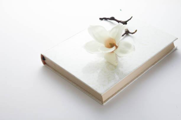 White book with white magnolia flower