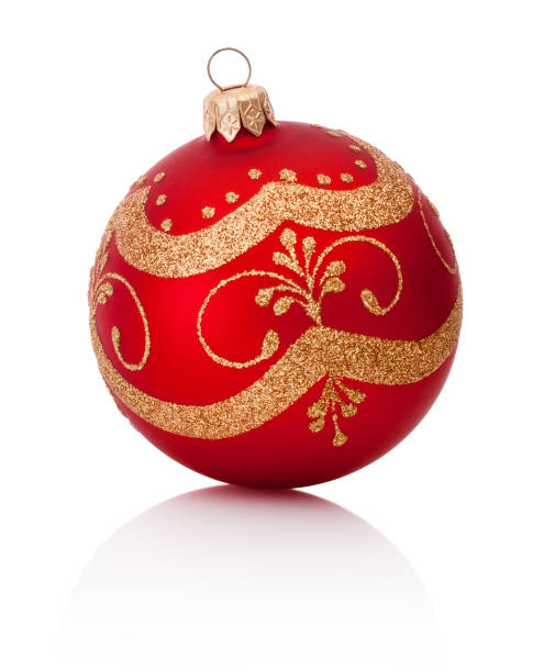 istock Red Christmas decoration bauble isolated on white background 884384038