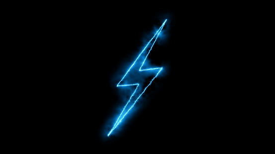 Abstract background with lighting bolt sign. Icon on black background. 3d rendering