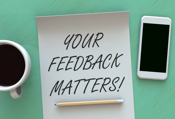 Your Feedback Matters, message on paper, smart phone and coffee on table Your Feedback Matters, message on paper, smart phone and coffee on table questionnaire stock pictures, royalty-free photos & images