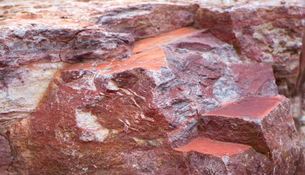 istock Pink with white veins red granite texture background 884430576