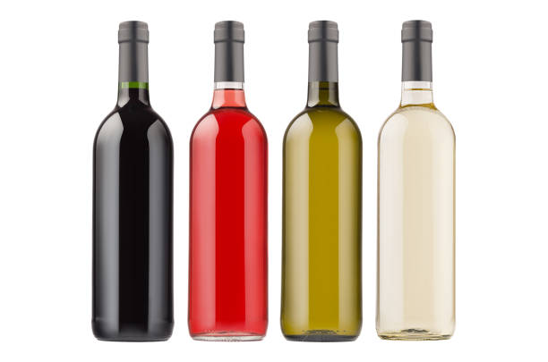 wine bottles collection different colors isolated on  white background, mock up. - garrafa de tinto imagens e fotografias de stock