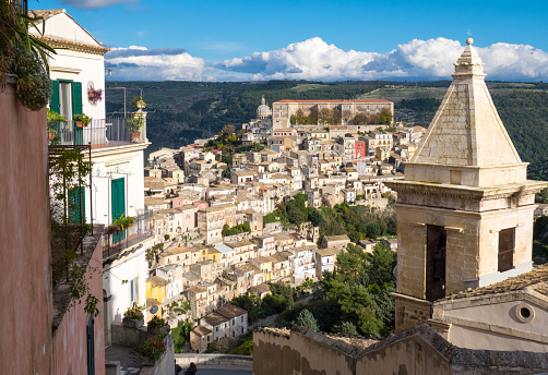 Historic and beautiful Sicilian city Ragusa captured in november 2017.The origins of Ragusa can be traced back to the 2nd millennium BC.In 1693 Ragusa was devastated by a huge earthquake, killing some 5,000 inhabitants. Much of the city was rebuilt, and many baroque buildings from this time remain in the city.