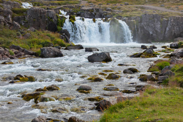 letni krajobraz islandii z wodospadem - 5141 zdjęcia i obrazy z banku zdjęć