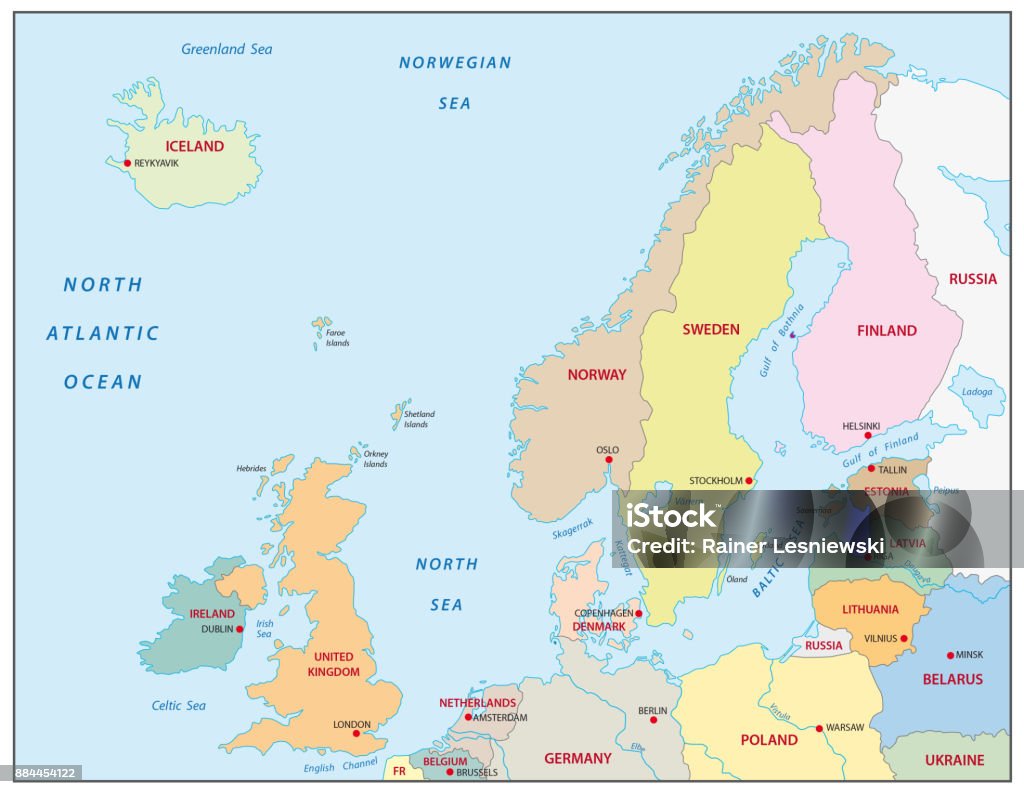 Kaart Van Noord Europa Stockvectorkunst En Meer Beelden Van Kaart - Kaart,  Litouwen, Noorwegen - Istock