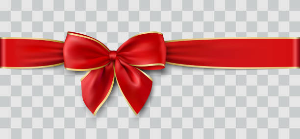 vector Christmas ribbon red ribbon and bow with gold, vector illustration gift borders stock illustrations