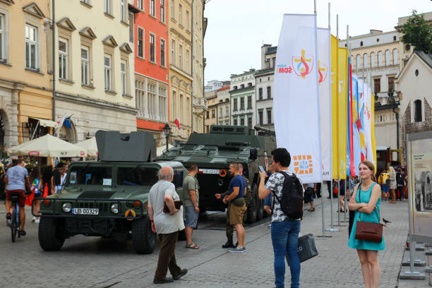 KRAKOW, POLAND 26 July, 2016: military vehicles on the Main Square during world youth day