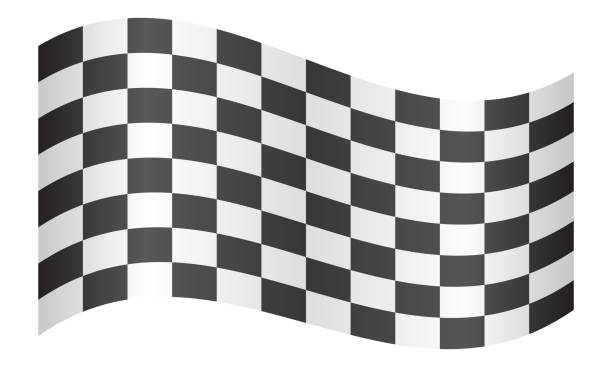 клетчатый гоночный флаг, развевающийся на белом фоне - checkered flag starting line sports race flag stock illustrations