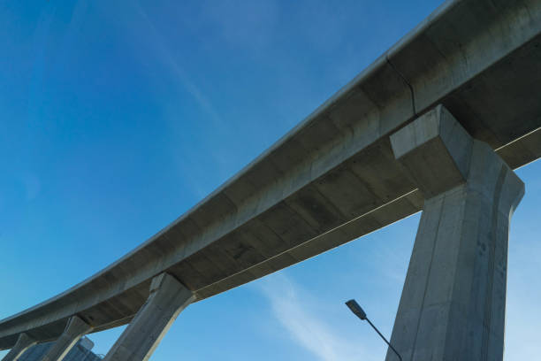 istock express way curved bottom view architecture on blue sky background and cloud 884474888