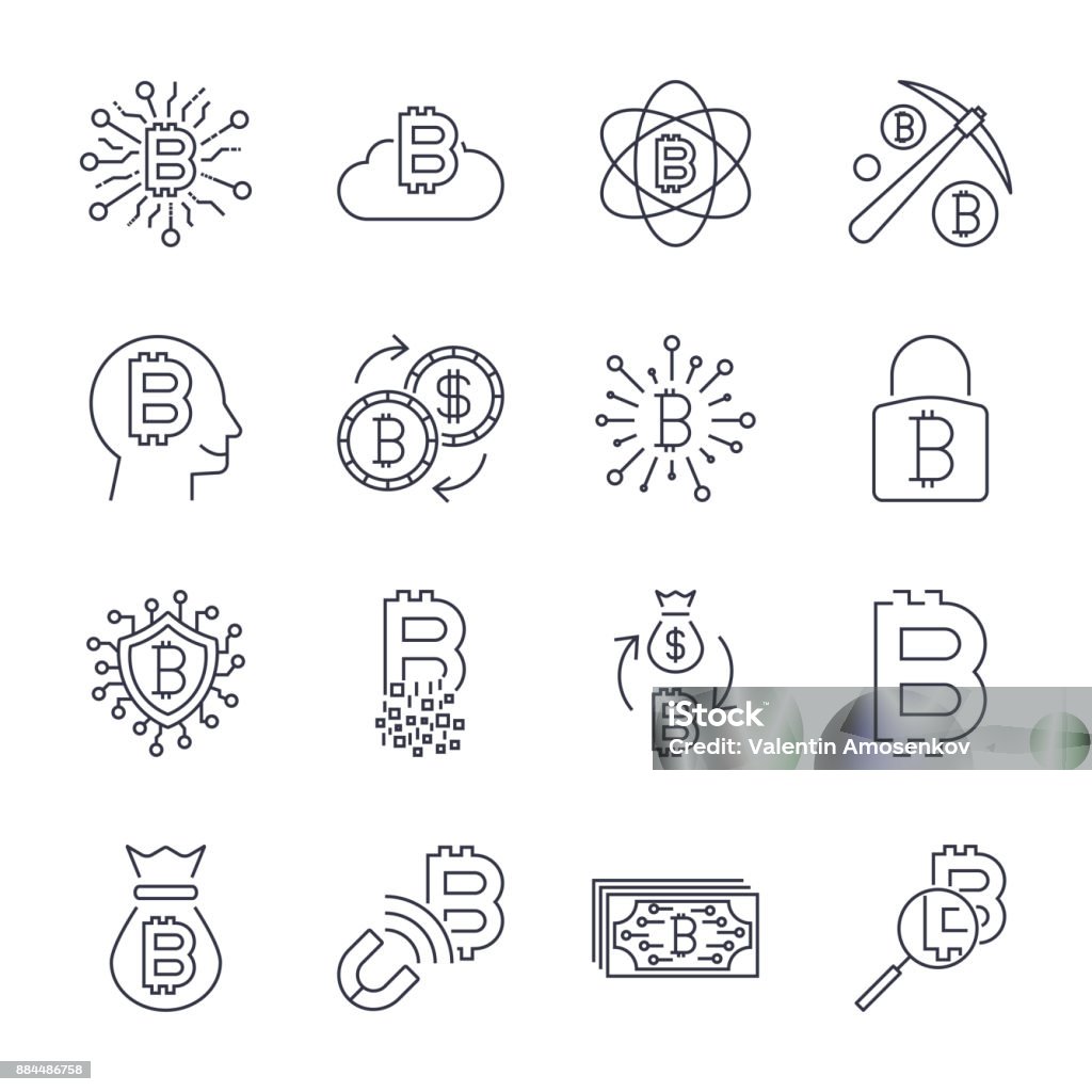 Digital money, bitcoin vector line icons, minimal pictogram design, editable stroke for any resolution. Editable Stroke Digital money, bitcoin vector line icons, minimal pictogram design, editable stroke for any resolution. Editable Stroke. EPS 10 Bitcoin stock vector