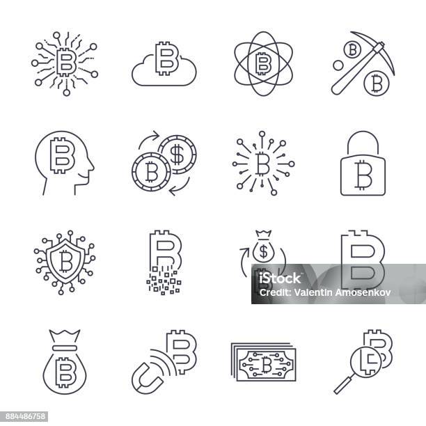 Digital Money Bitcoin Vector Line Icons Minimal Pictogram Design Editable Stroke For Any Resolution Editable Stroke Stock Illustration - Download Image Now