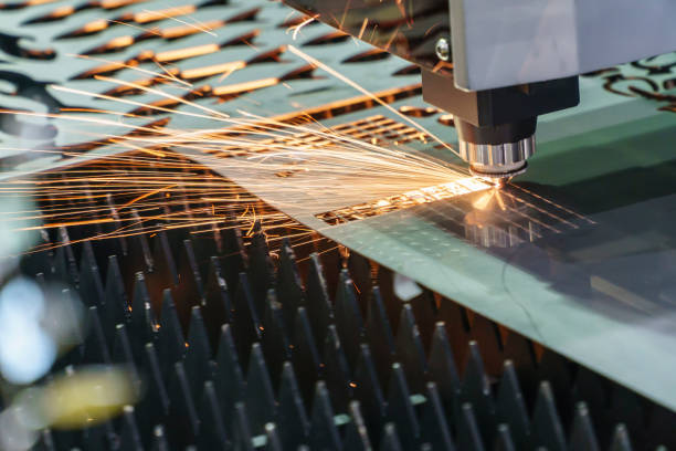 The fiber  laser cutting machine stock photo