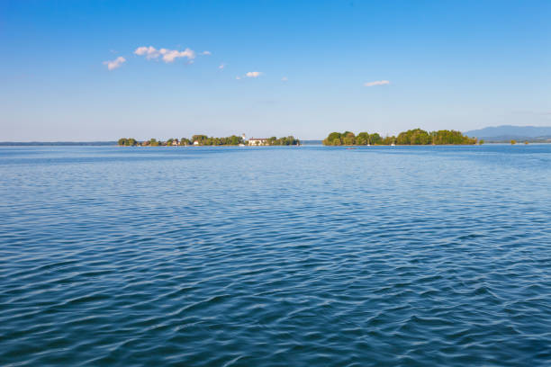 view to Isel Fraueninsel in Lake Chiemsee, Bavaria, Germany at Summer