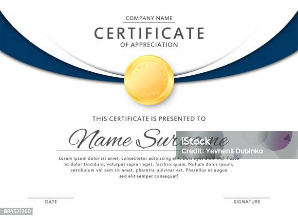 Certificate Template In Elegant Black And Blue Colors Certificate Of Appreciation Award Diploma Design Template Stock Illustration - Download Image Now