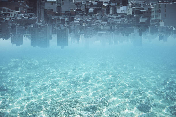 istock Abstract upside-down water city background 884524500