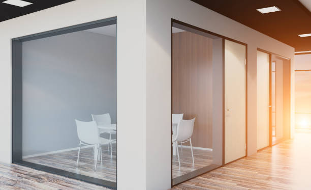 istock Modern office Cabinet. Meeting room. 3D rendering. Sunset 884556514