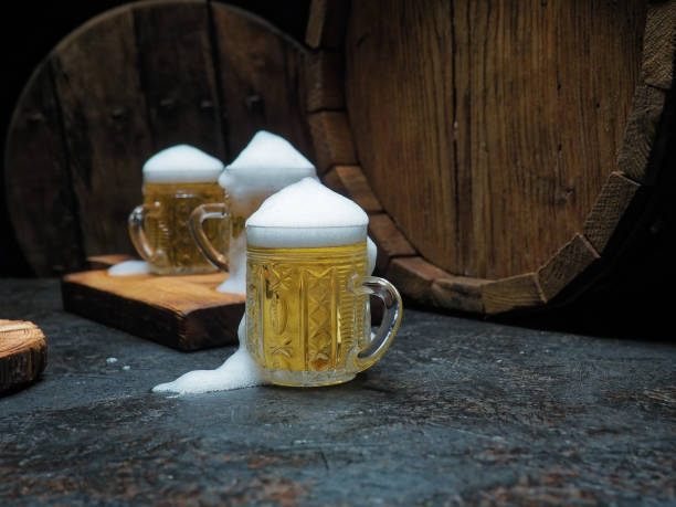 Beer on rustic bar counter