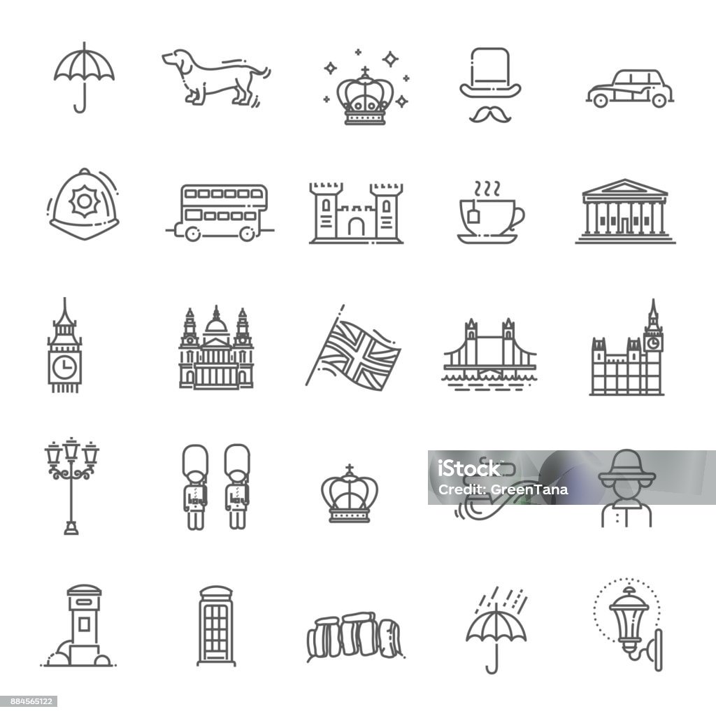 Icônes de Londres définies. Angleterre, conception mince ligne - clipart vectoriel de Icône libre de droits