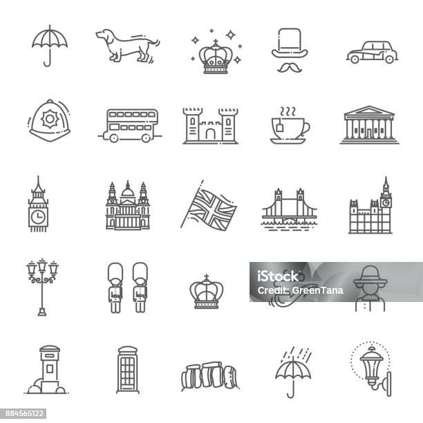 London Icons Set England Thin Line Design Stock Illustration - Download Image Now - Icon Symbol, London - England, England