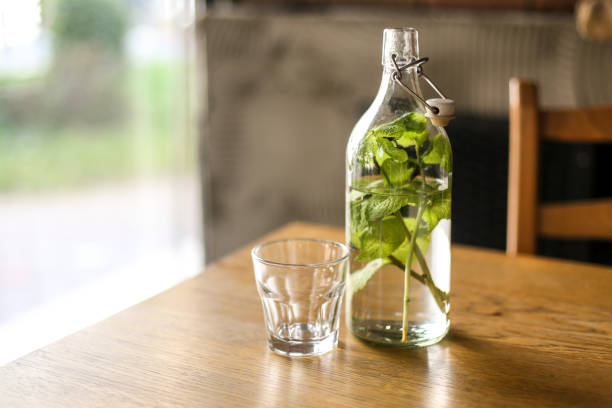 istock Water bottle with mint plant 884599064