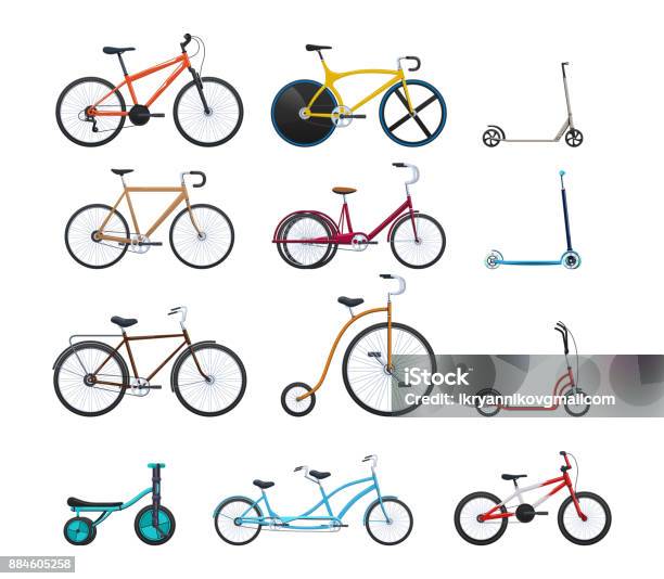 Set Of Modern Vehicles For Transportation Different City Bicycles Stock Illustration - Download Image Now