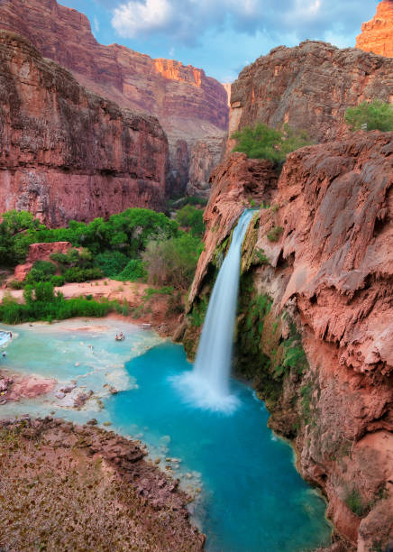 Havasu Falls in the Grand Canyon, Arizona Havasu Falls on Havasu Creek in the Grand Canyon, Havasupai Indian Reservation, Arizona, USA havasu falls stock pictures, royalty-free photos & images