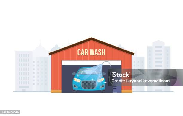 Car Wash Car Washing Service Center Full Self Service Facilities Stock Illustration - Download Image Now