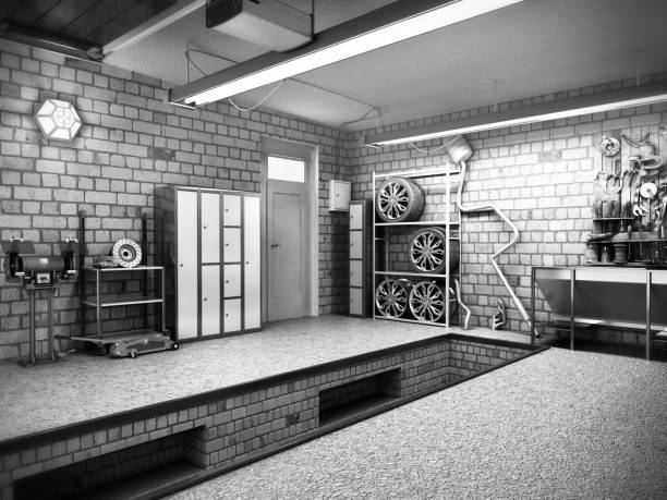 istock View of a Garage 3D Interior with Opened Roller Door 3D Rendering 884621598