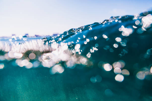istock Underwater bubbles and wave in sea. Water texture 884646572