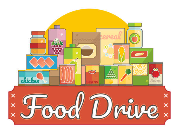 ilustrações de stock, clip art, desenhos animados e ícones de food drive charity movement - non perishable