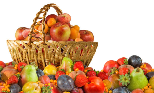istock many  fruits and basket close-up 884651244