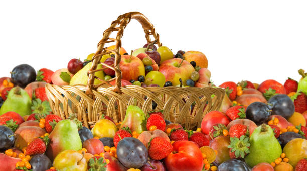 istock many  fruits and basket close-up 884651248