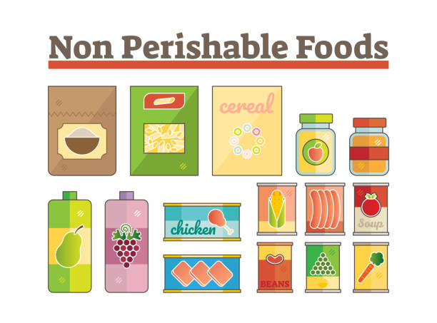 ilustraciones, imágenes clip art, dibujos animados e iconos de stock de alimentos no perecederos - non perishable