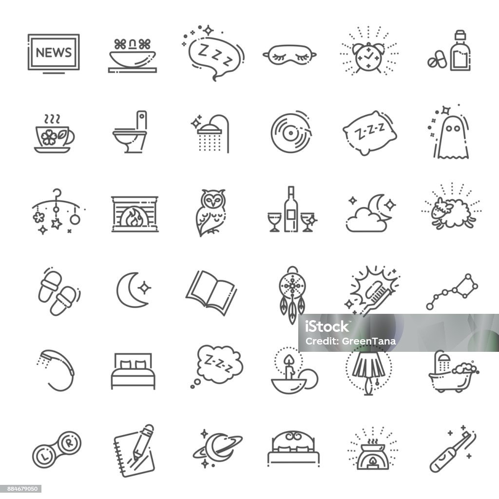 Simple Set of Sleep Related Vector Line Icons Contains such Icons as Insomnia, Pillow, Sleeping Pills and more Icon Symbol stock vector