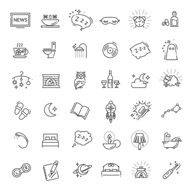 Simple Set of Sleep Related Vector Line Icons Contains such Icons as Insomnia, Pillow, Sleeping Pills and more sleeping icons stock illustrations