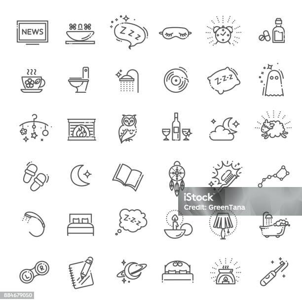 Simple Set Of Sleep Related Vector Line Icons Stock Illustration - Download Image Now - Icon Symbol, Sleeping, Bedtime