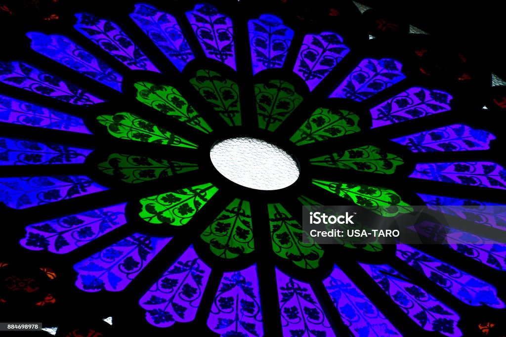 stained glass texture closeup view from inside Abstract Stock Photo