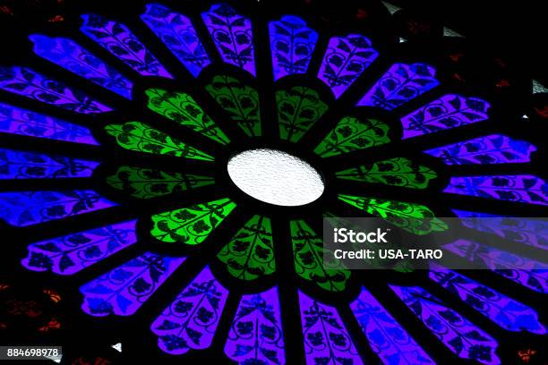 Stained Glass Texture Closeup View From Inside Stock Photo - Download Image Now - Abstract, Stained Glass, Art
