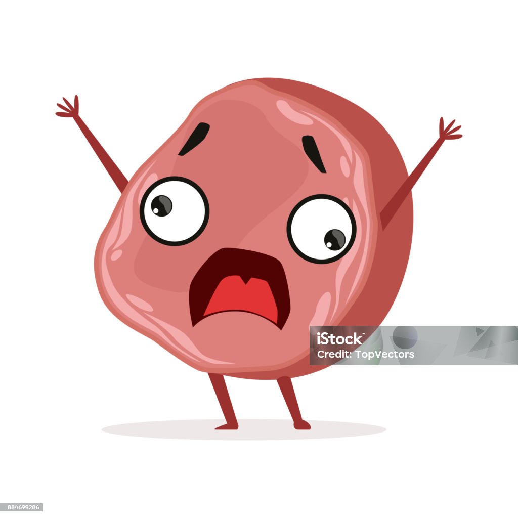 Scared Piece Of Ham Standing With Hands Up Cartoon Character In Flat Style  Fresh Meat Product Isolated Vector Illustration Stock Illustration -  Download Image Now - iStock